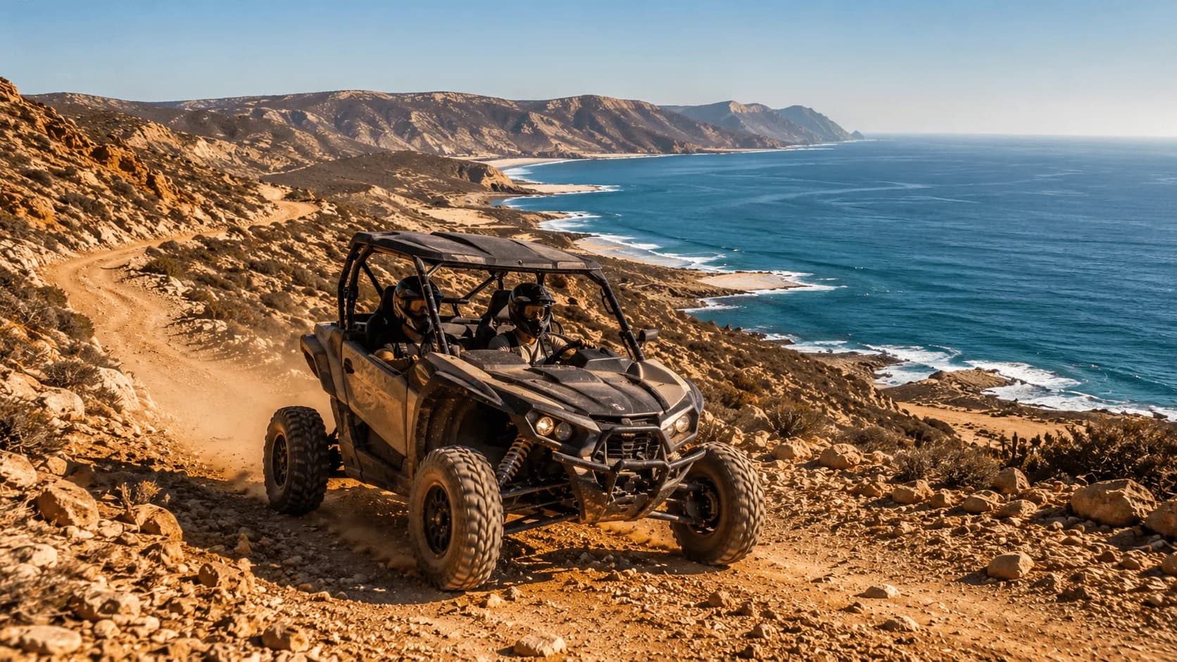 ATV riders navigating winding dirt trails surrounded by Moroccan countryside
